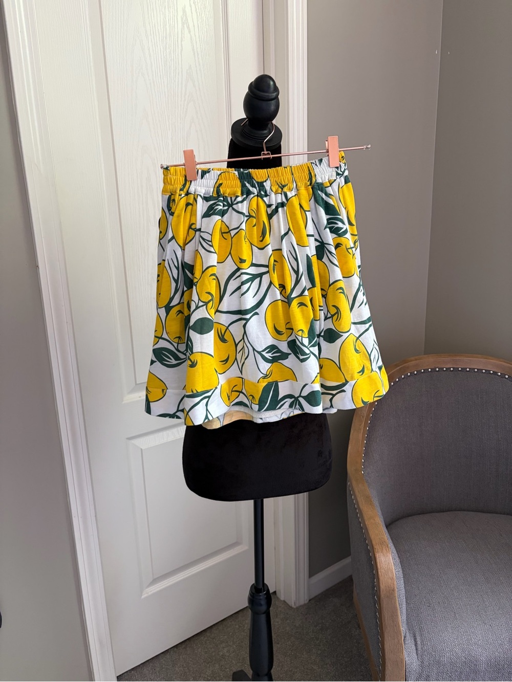 Yellow Lemon-Print Circle Skirt